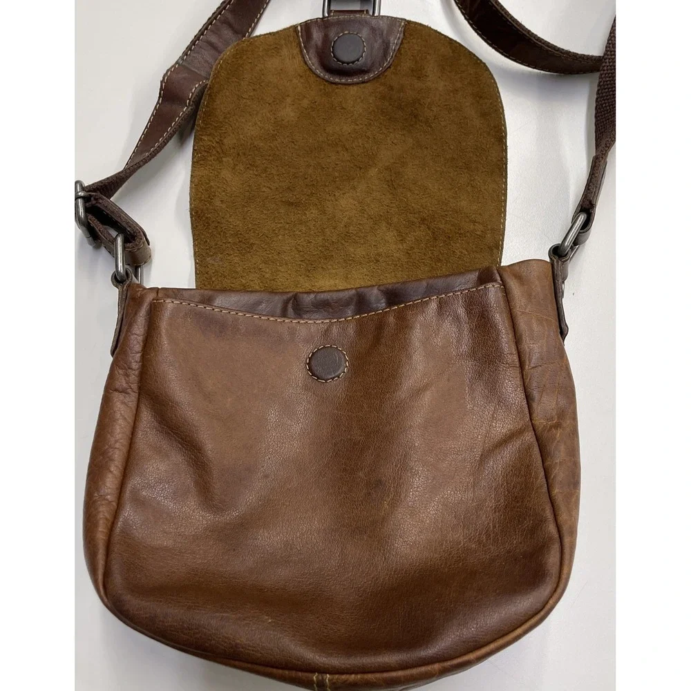 JACK‎ GEORGES Brown Distressed Leather Saddlebag Crossbody Handbag Boho Purse